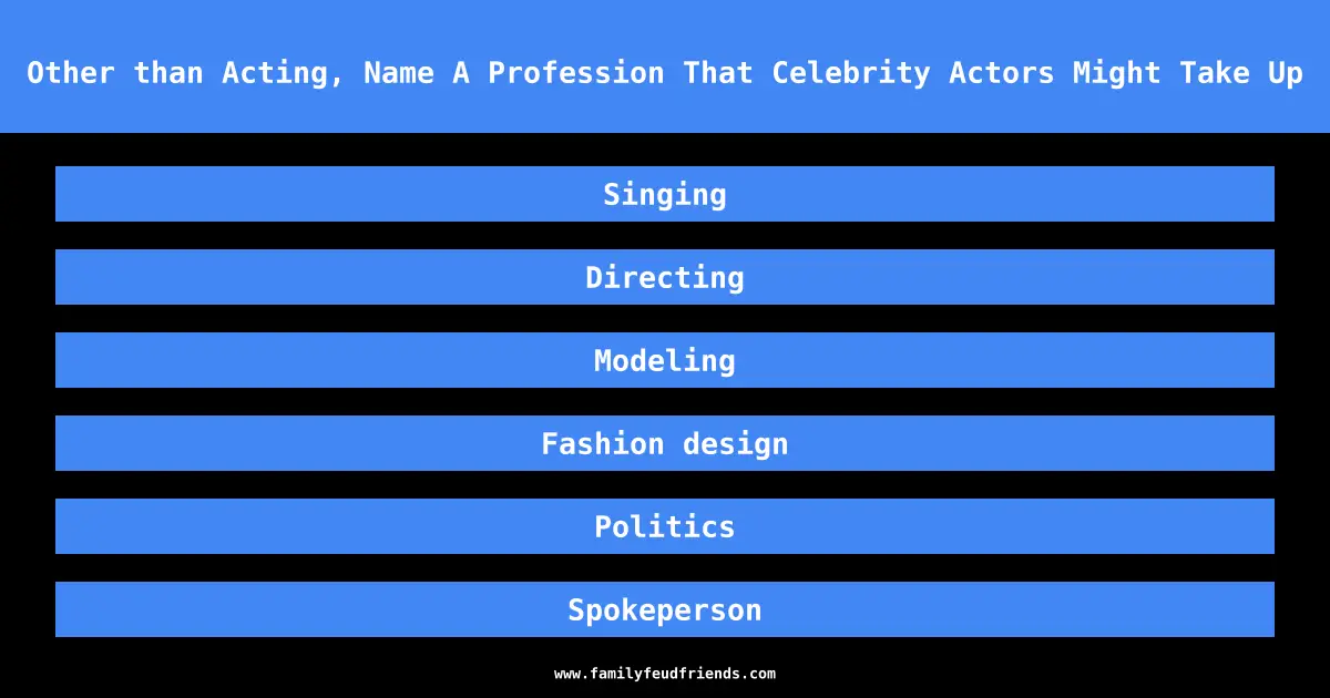 Other than Acting, Name A Profession That Celebrity Actors Might Take Up answer