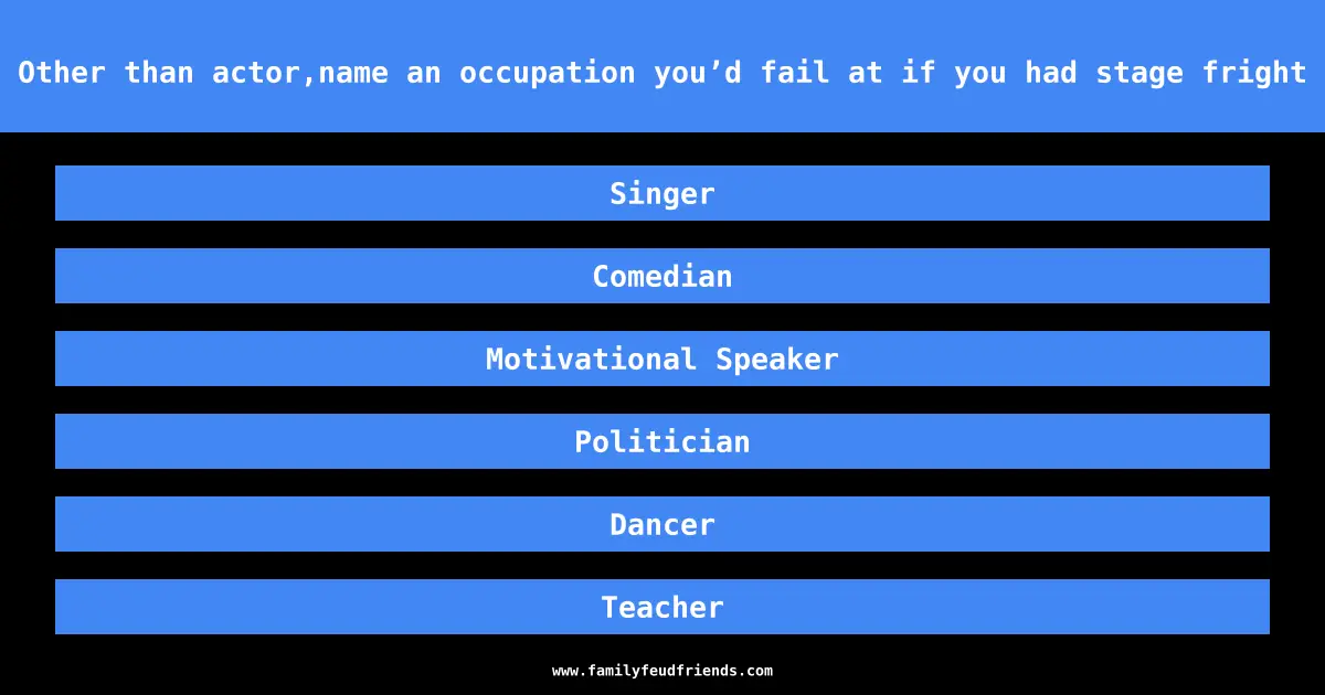 Other than actor,name an occupation you’d fail at if you had stage fright answer