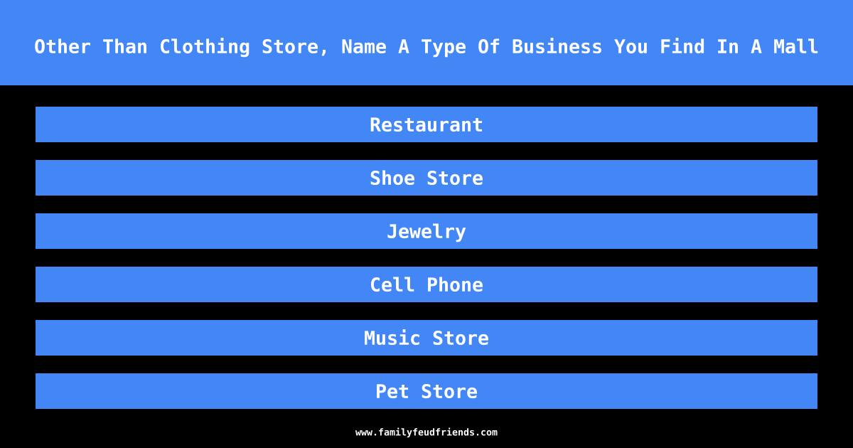 Other Than Clothing Store, Name A Type Of Business You Find In A Mall answer