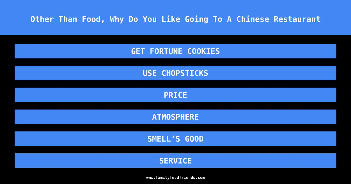 Other Than Food, Why Do You Like Going To A Chinese Restaurant answer