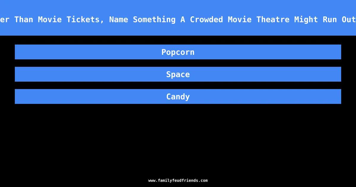 Other Than Movie Tickets, Name Something A Crowded Movie Theatre Might Run Out Of answer