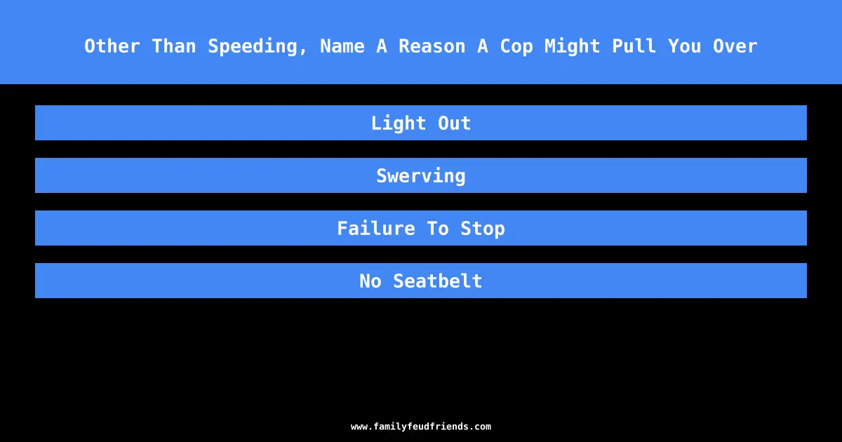 Other Than Speeding, Name A Reason A Cop Might Pull You Over answer
