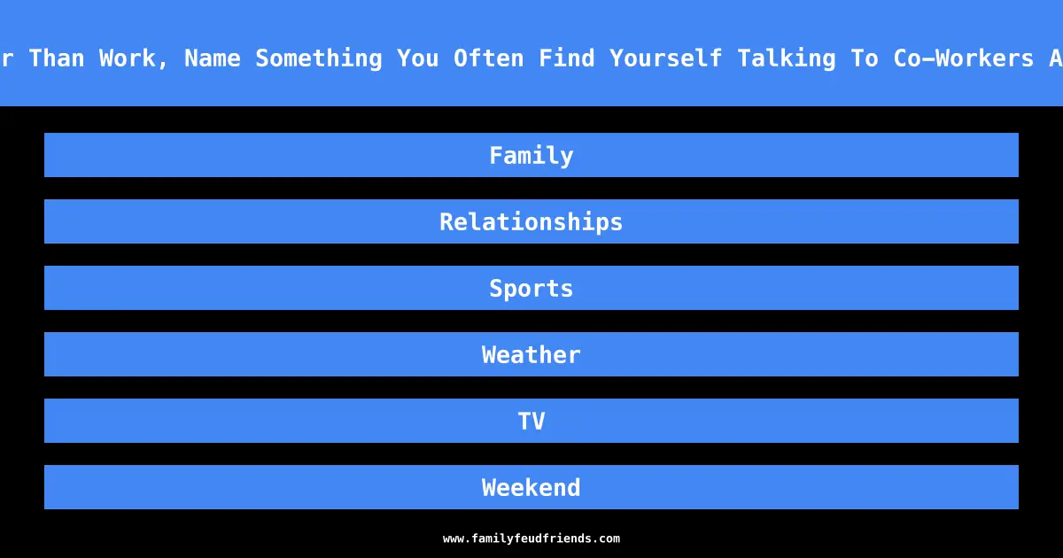 Other Than Work, Name Something You Often Find Yourself Talking To Co-Workers About answer