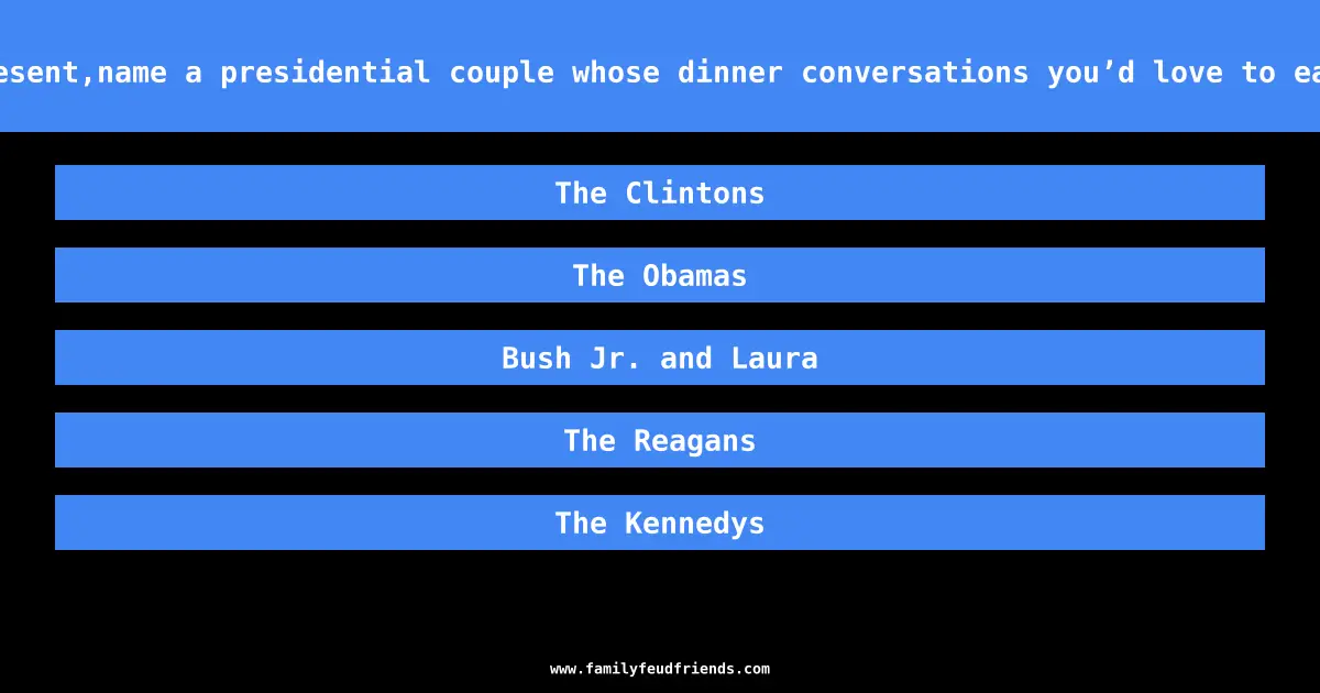 Past or present,name a presidential couple whose dinner conversations you’d love to eavesdrop on answer