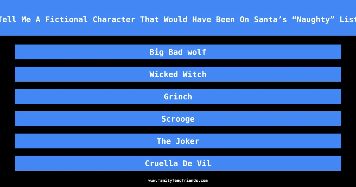 Tell Me A Fictional Character That Would Have Been On Santa’s “Naughty” List answer
