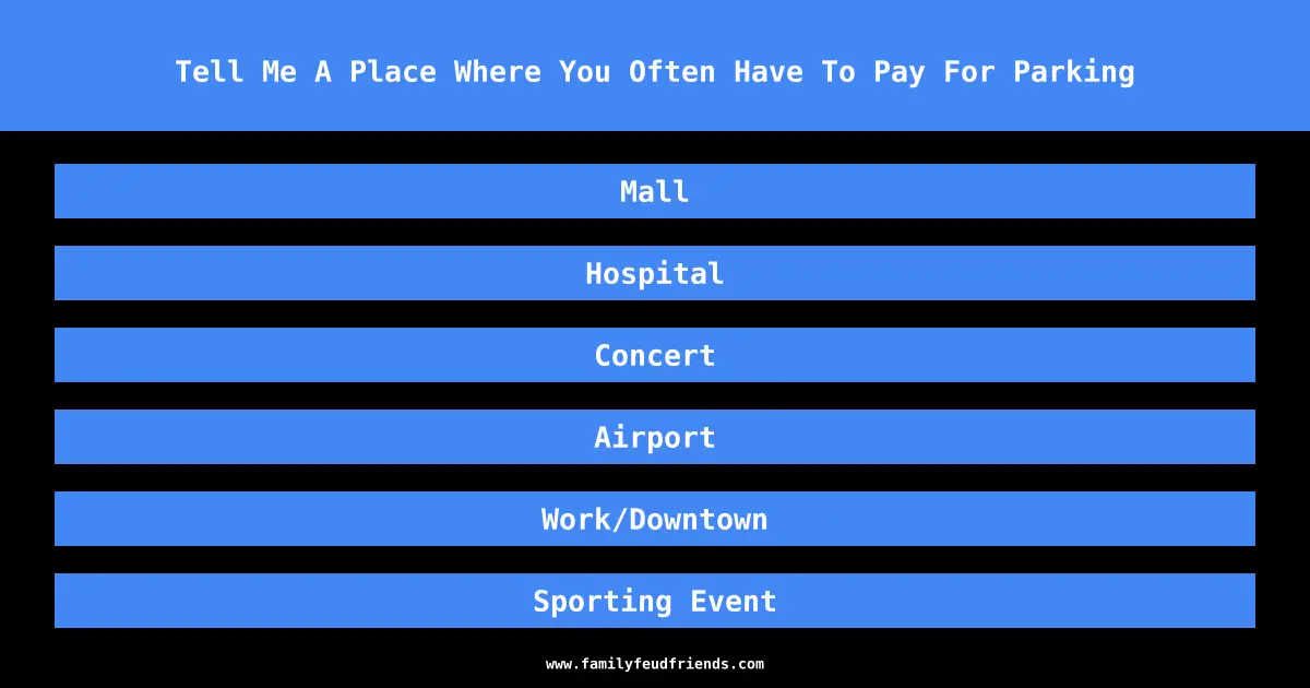 Tell Me A Place Where You Often Have To Pay For Parking answer