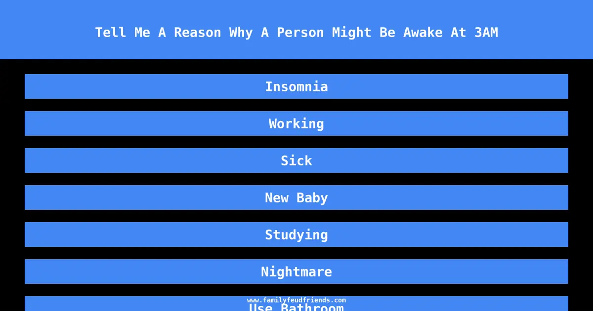 Tell Me A Reason Why A Person Might Be Awake At 3AM answer