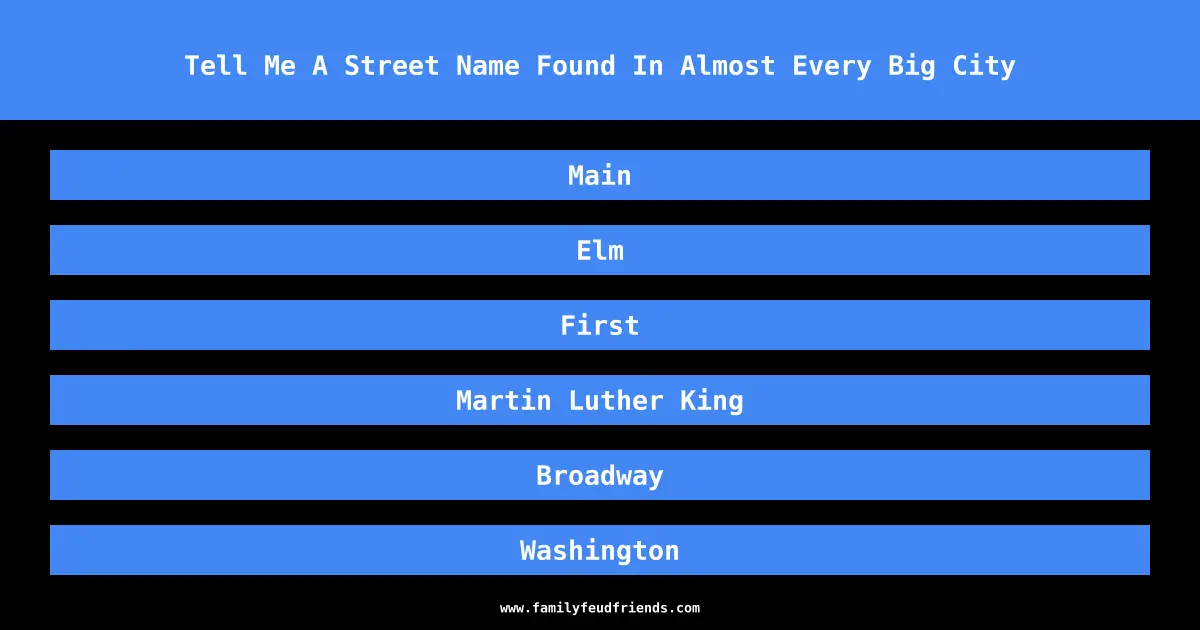 Tell Me A Street Name Found In Almost Every Big City answer