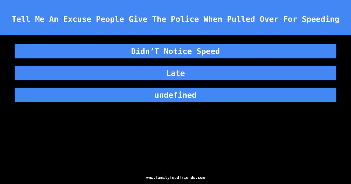Tell Me An Excuse People Give The Police When Pulled Over For Speeding answer