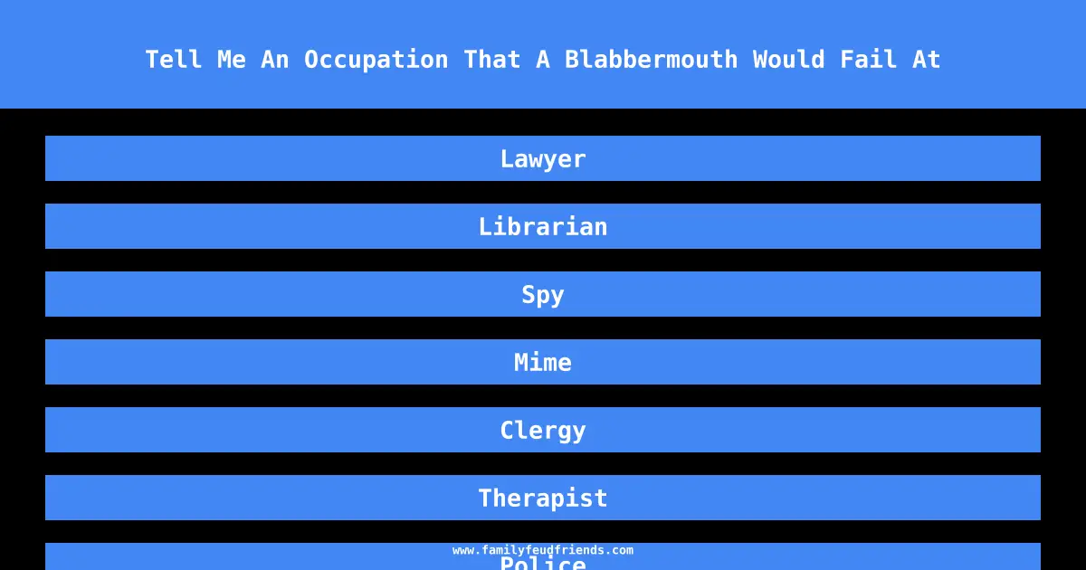 Tell Me An Occupation That A Blabbermouth Would Fail At answer
