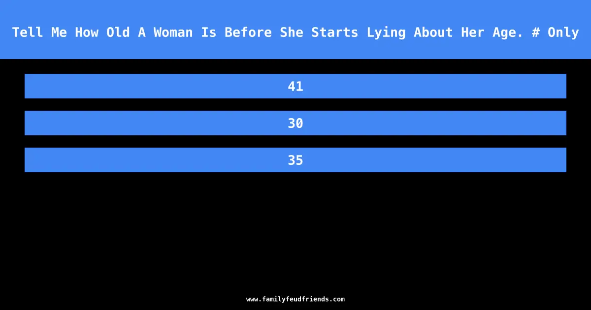 Tell Me How Old A Woman Is Before She Starts Lying About Her Age. # Only answer