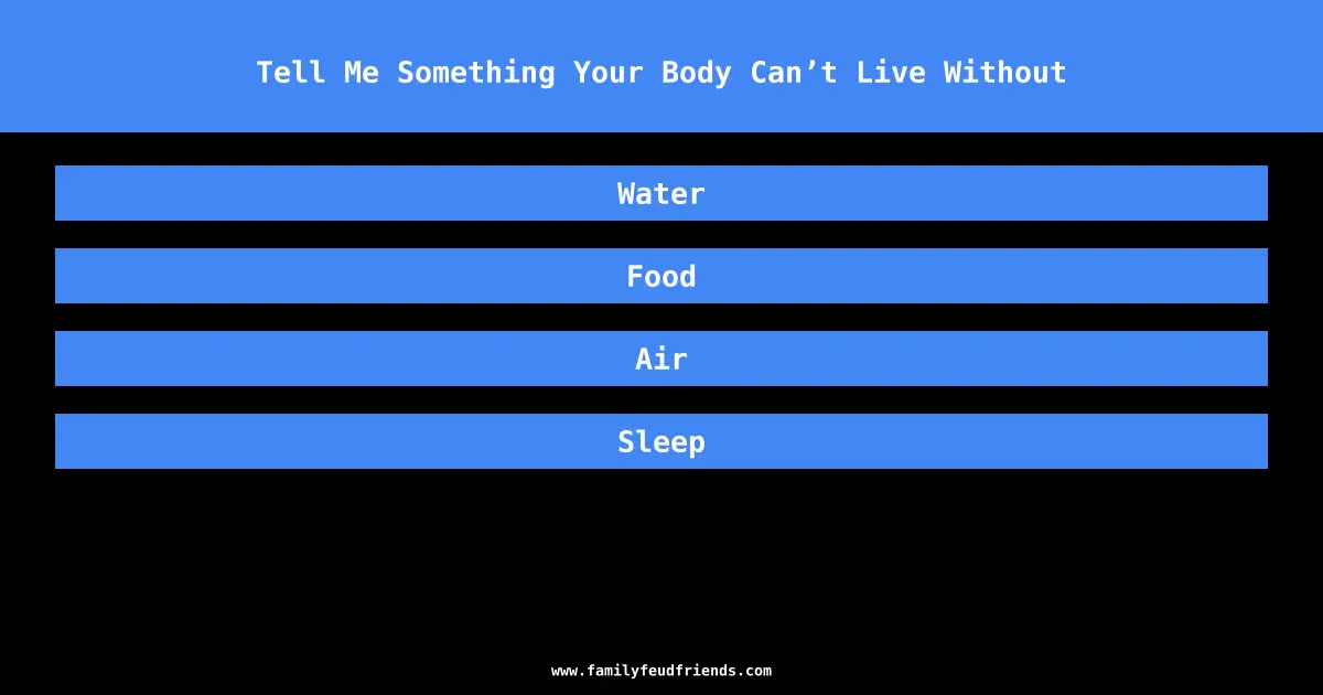 Tell Me Something Your Body Can’t Live Without answer