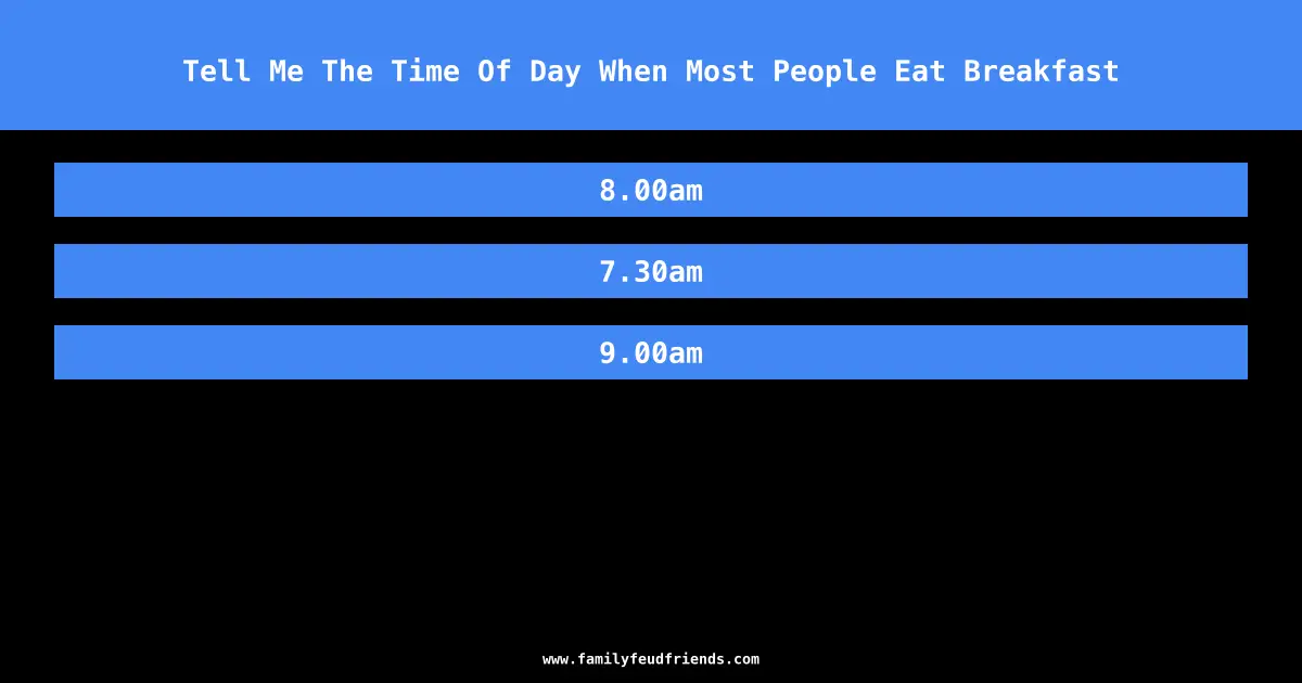 Tell Me The Time Of Day When Most People Eat Breakfast answer