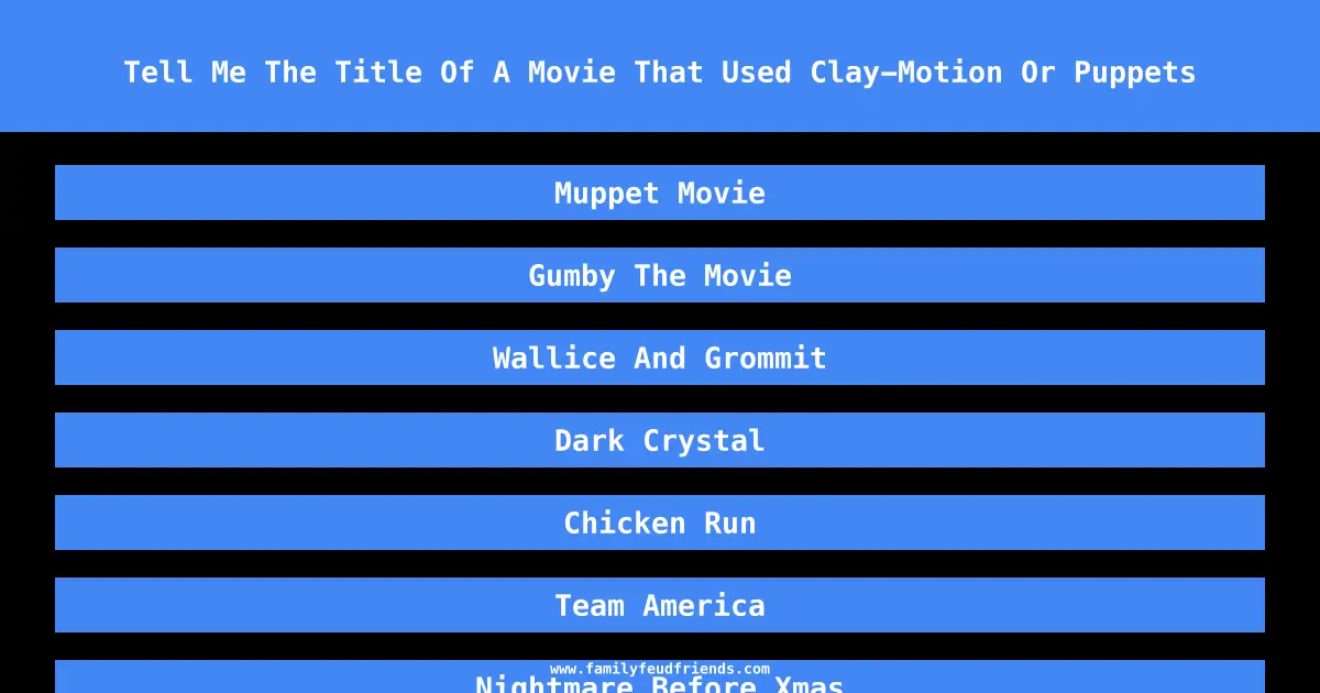 Tell Me The Title Of A Movie That Used Clay-Motion Or Puppets answer