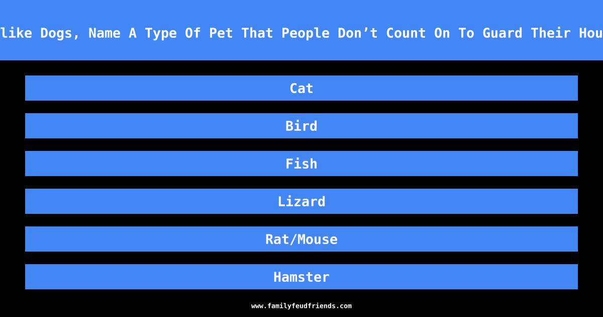 Unlike Dogs, Name A Type Of Pet That People Don’t Count On To Guard Their House answer