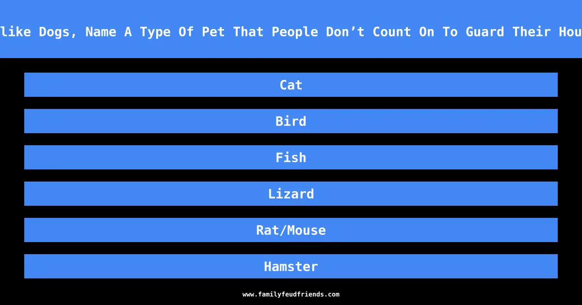 Unlike Dogs, Name A Type Of Pet That People Don’t Count On To Guard Their House answer