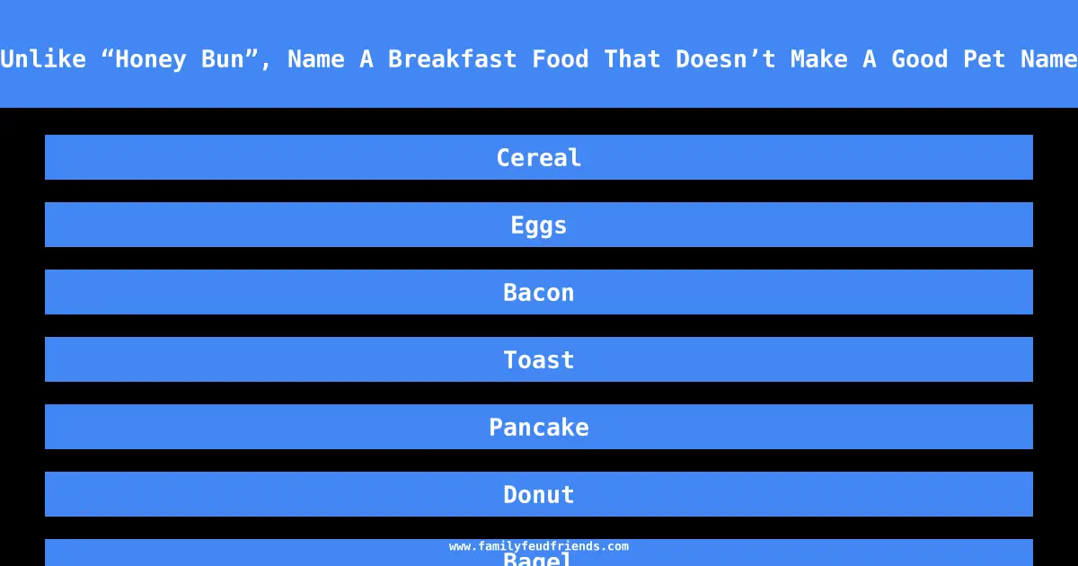 Unlike “Honey Bun”, Name A Breakfast Food That Doesn’t Make A Good Pet Name answer