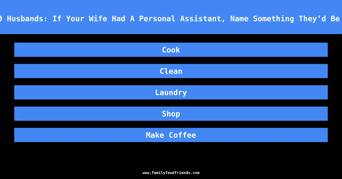 We Asked 100 Husbands: If Your Wife Had A Personal Assistant, Name Something They’d Be Asked To Do answer