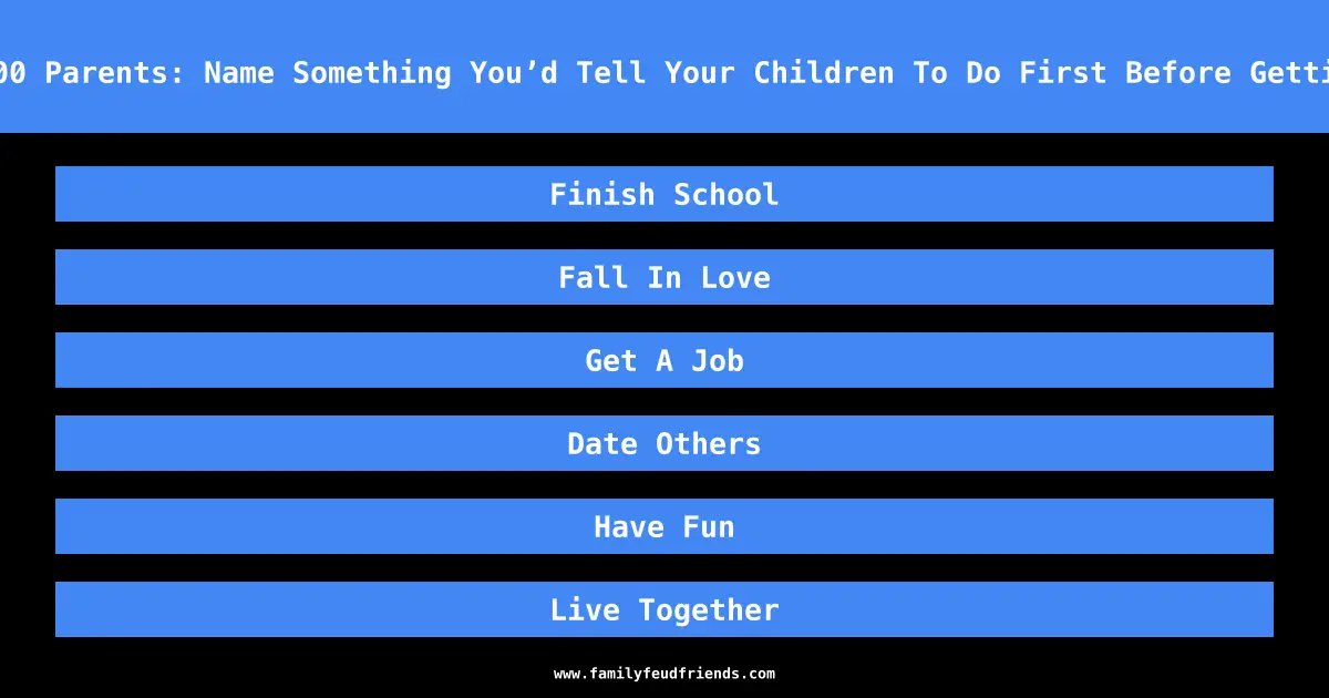 We Asked 100 Parents: Name Something You’d Tell Your Children To Do First Before Getting Married answer
