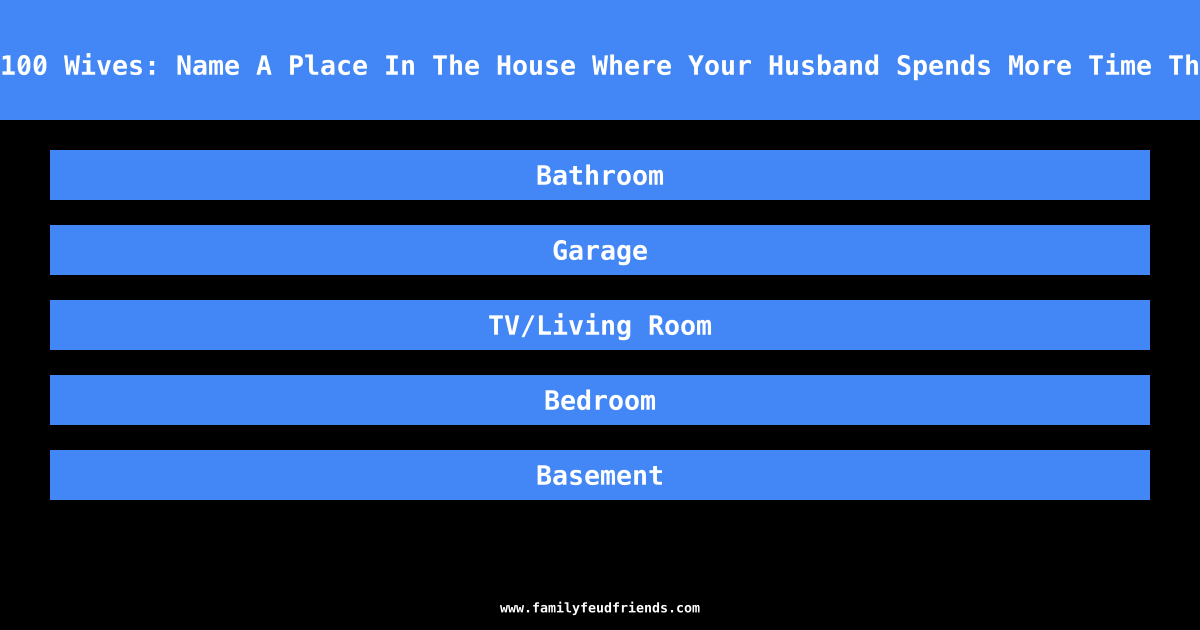 We Asked 100 Wives: Name A Place In The House Where Your Husband Spends More Time Than You Do answer