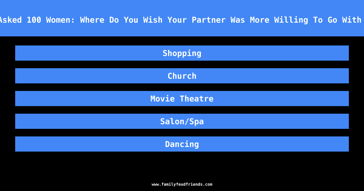 We Asked 100 Women: Where Do You Wish Your Partner Was More Willing To Go With You answer