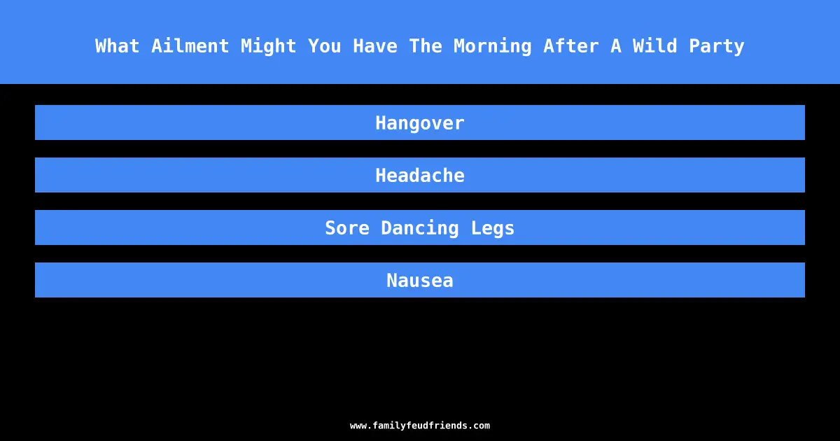 What Ailment Might You Have The Morning After A Wild Party answer