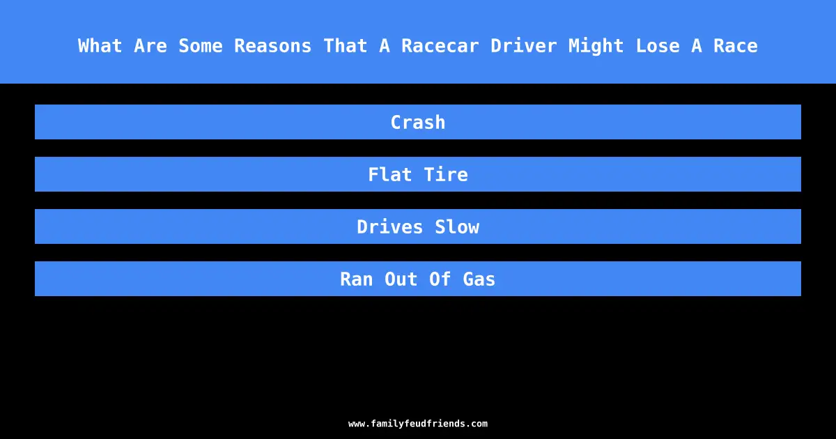 What Are Some Reasons That A Racecar Driver Might Lose A Race answer