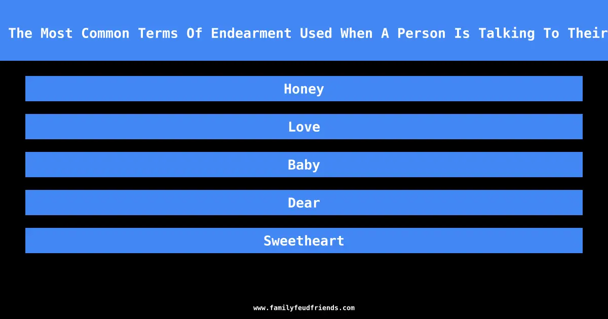 What Are The Most Common Terms Of Endearment Used When A Person Is Talking To Their Partner answer