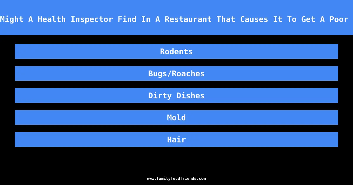 What Might A Health Inspector Find In A Restaurant That Causes It To Get A Poor Score answer