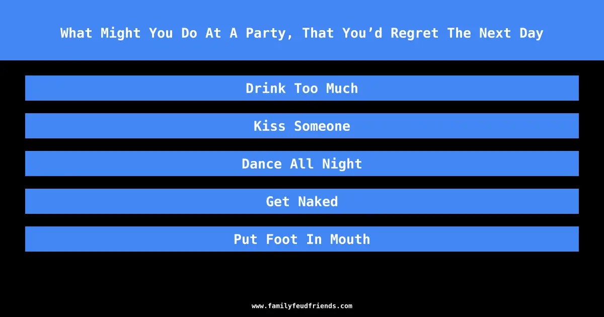What Might You Do At A Party, That You’d Regret The Next Day answer