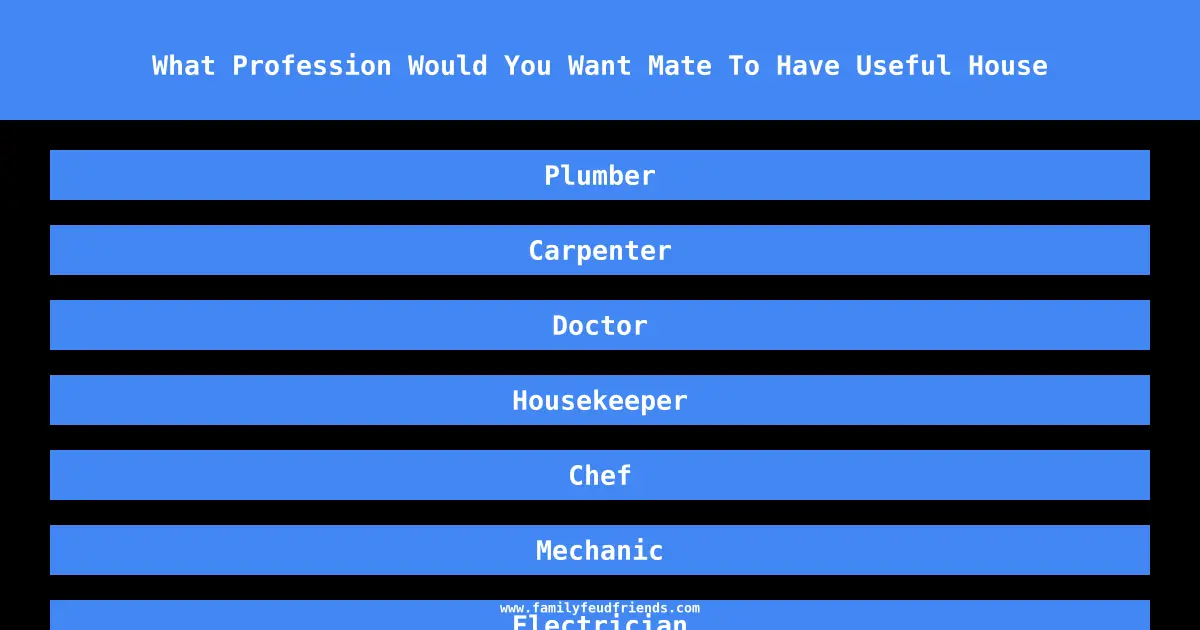 What Profession Would You Want Mate To Have Useful House answer