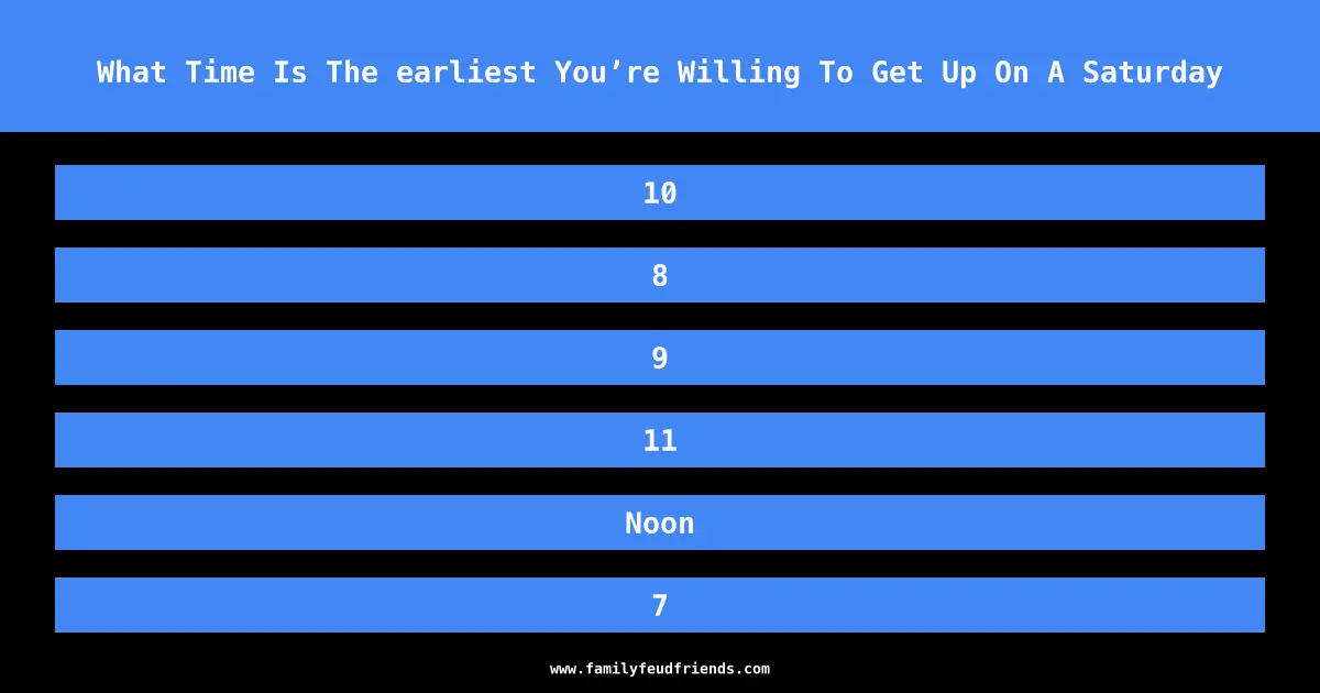 What Time Is The earliest You’re Willing To Get Up On A Saturday answer