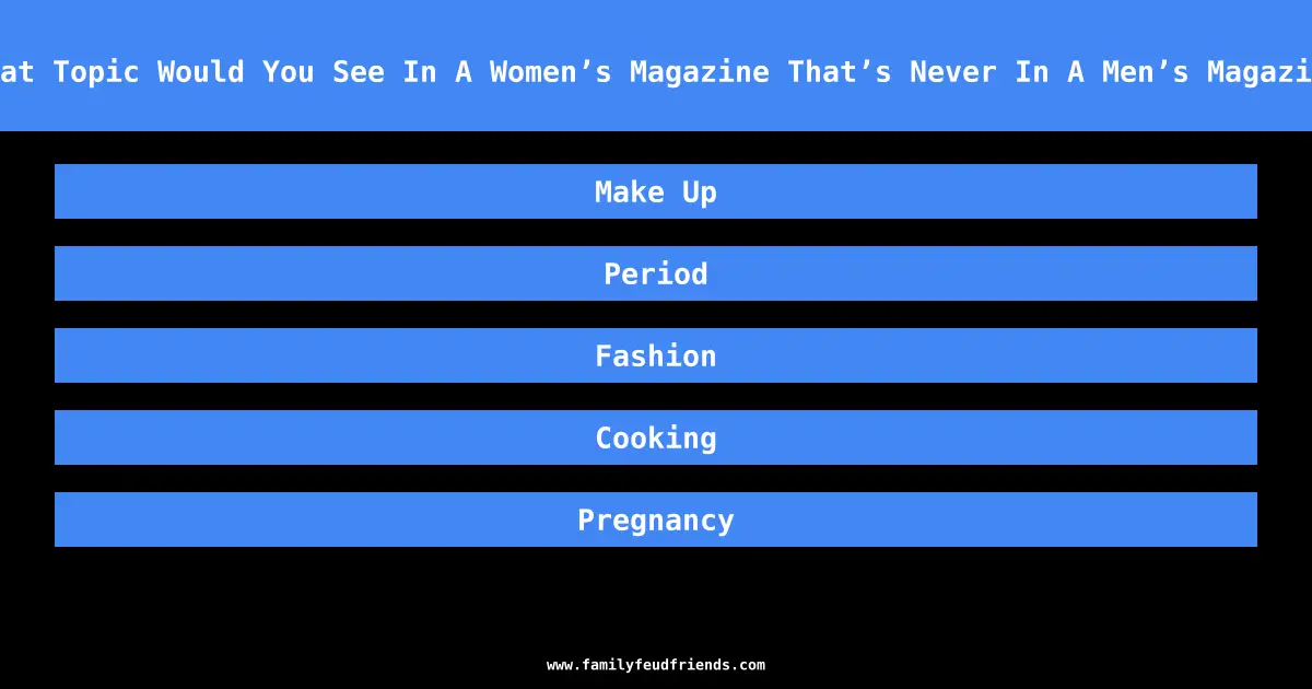What Topic Would You See In A Women’s Magazine That’s Never In A Men’s Magazine answer