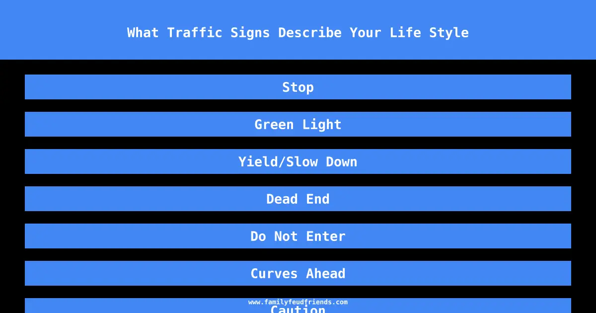 What Traffic Signs Describe Your Life Style answer