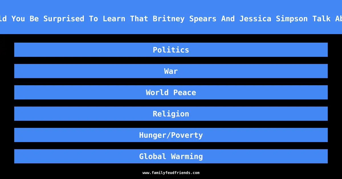 What Worldly Topic Would You Be Surprised To Learn That Britney Spears And Jessica Simpson Talk About When They’re Alone answer