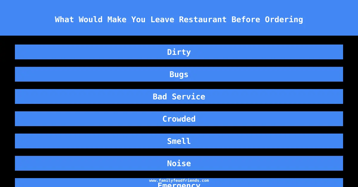What Would Make You Leave Restaurant Before Ordering answer