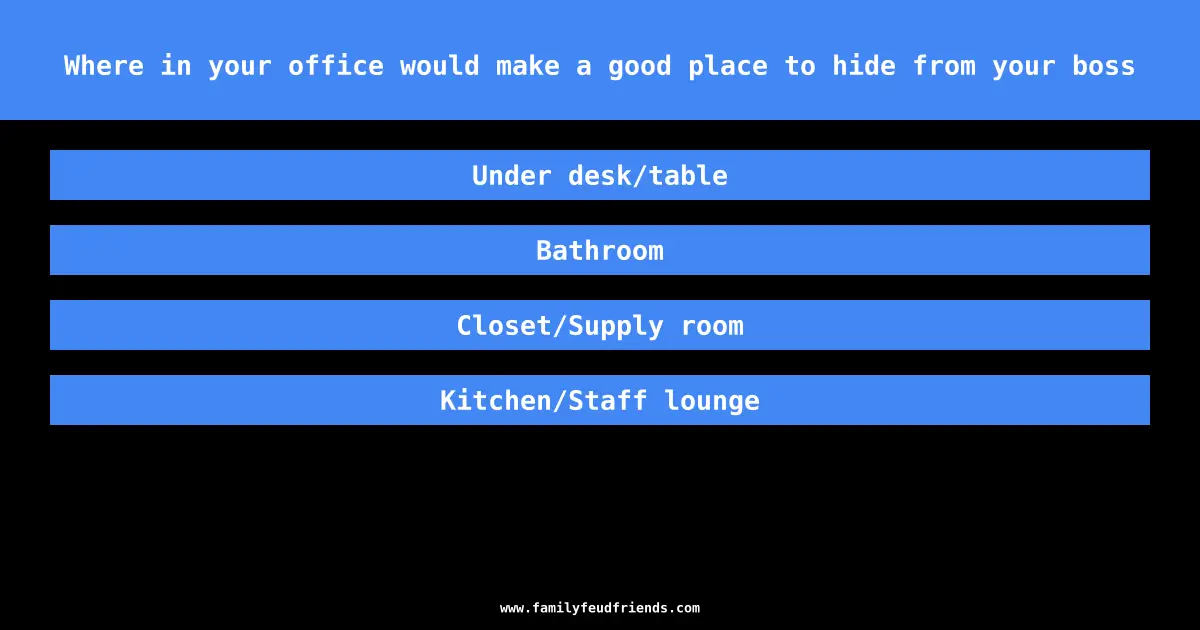 Where in your office would make a good place to hide from your boss answer