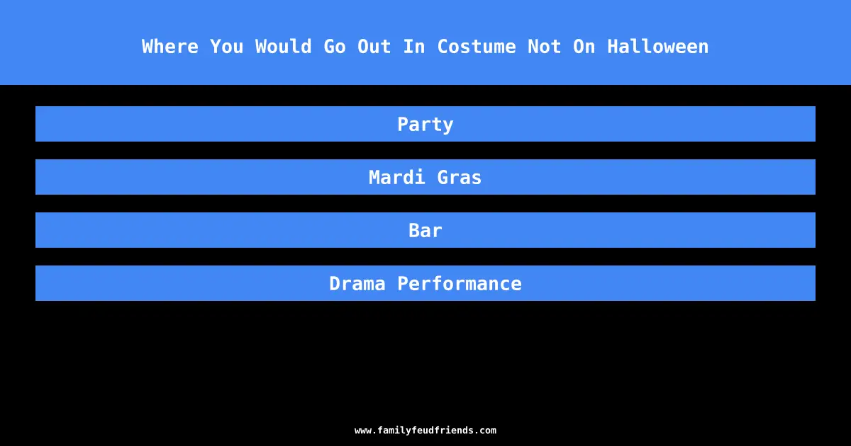 Where You Would Go Out In Costume Not On Halloween answer