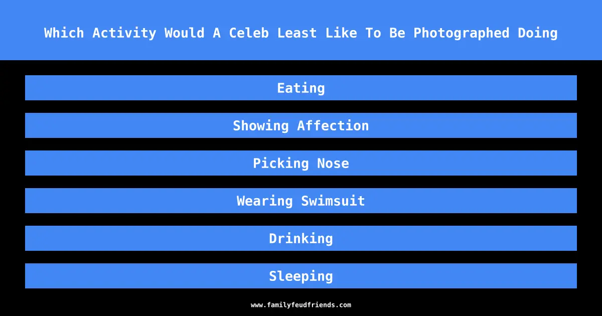 Which Activity Would A Celeb Least Like To Be Photographed Doing answer