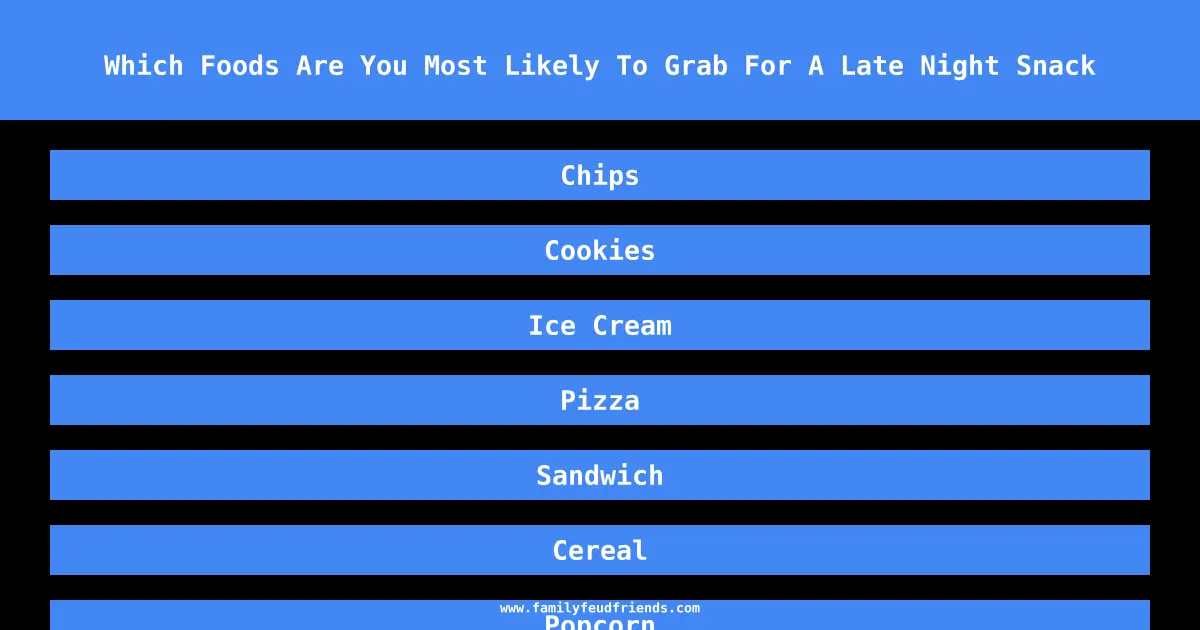 Which Foods Are You Most Likely To Grab For A Late Night Snack answer