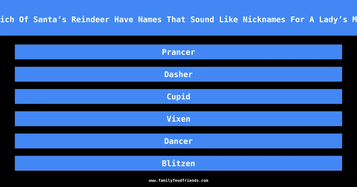Which Of Santa’s Reindeer Have Names That Sound Like Nicknames For A Lady’s Man answer