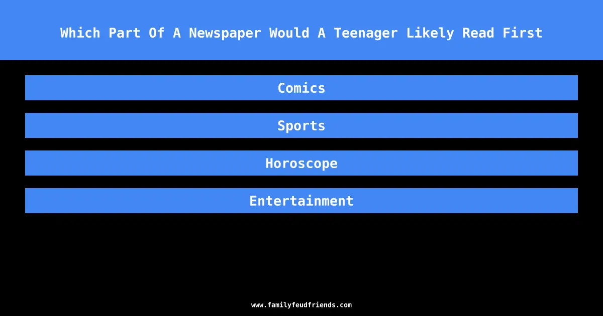 Which Part Of A Newspaper Would A Teenager Likely Read First answer