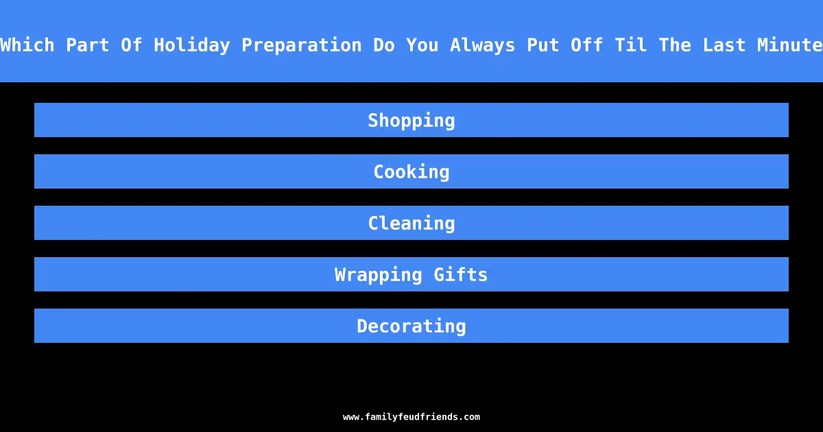 Which Part Of Holiday Preparation Do You Always Put Off Til The Last Minute answer
