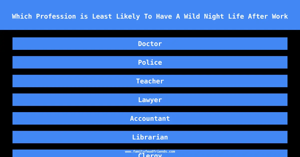 Which Profession is Least Likely To Have A Wild Night Life After Work answer