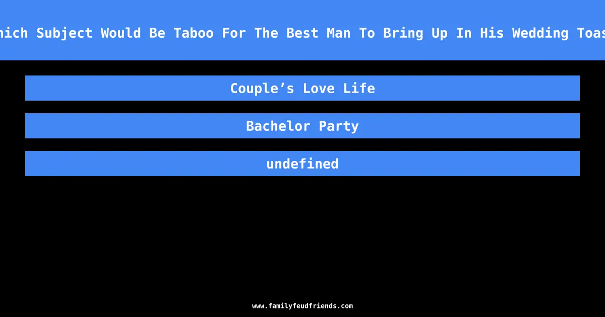 Which Subject Would Be Taboo For The Best Man To Bring Up In His Wedding Toast answer