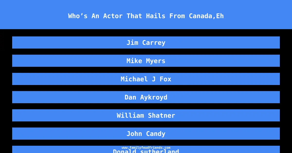 Who’s An Actor That Hails From Canada,Eh answer