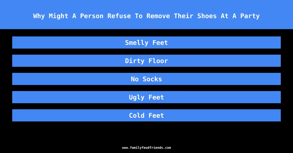 Why Might A Person Refuse To Remove Their Shoes At A Party answer