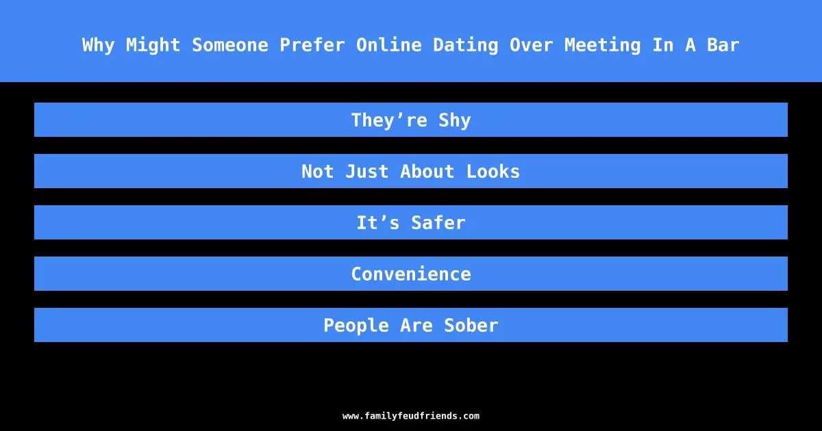 Why Might Someone Prefer Online Dating Over Meeting In A Bar answer