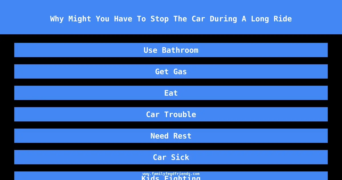 Why Might You Have To Stop The Car During A Long Ride answer