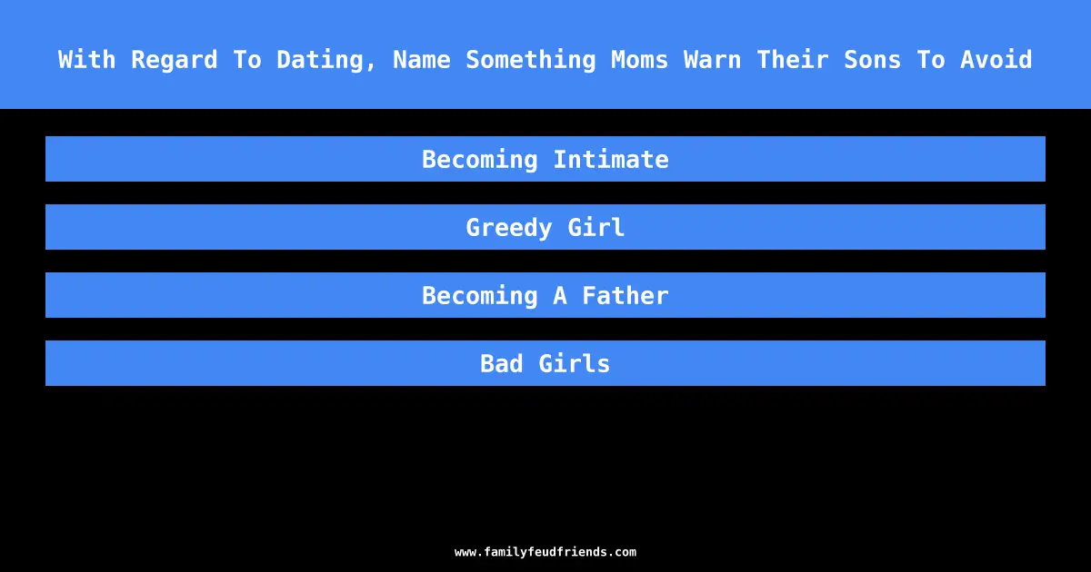 With Regard To Dating, Name Something Moms Warn Their Sons To Avoid answer